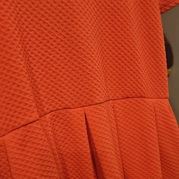 LuLaRoe Amelia Vibrant Coral Pink Waffle Print Dress - Picture 2 of 3